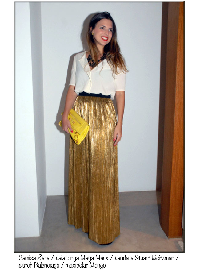 saia longa, maia marx, cluch balenciaga, anckle boot, maxi colar, balenciaga, jantar paula martins