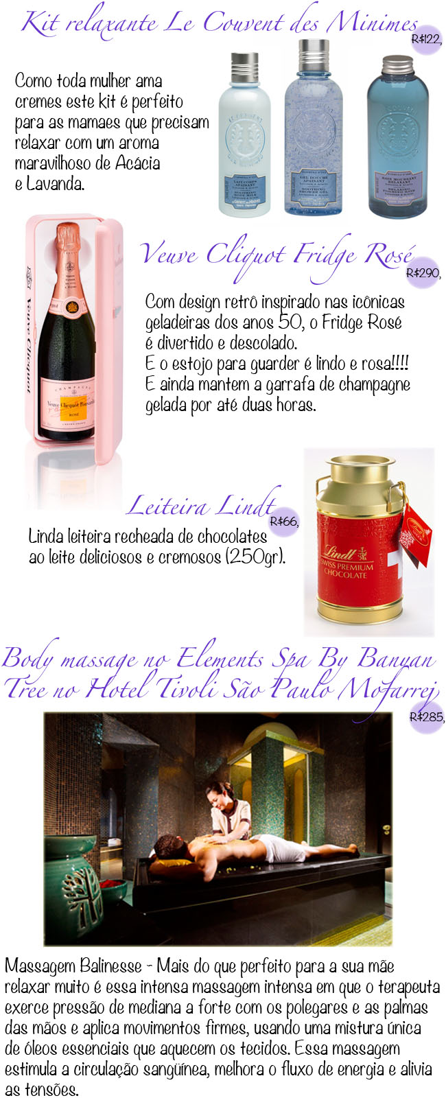 dia das maes, presente dia das maes, massagens tivoli, spa tivoli, tivoli mofarrej, chocolate lindt, veuve cliquot rose,